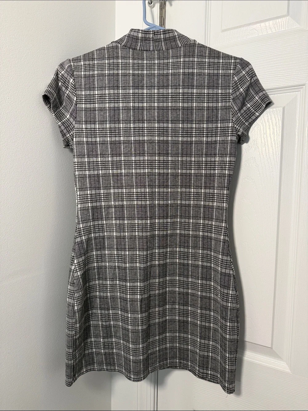 SO Gray Plaid Mock Neck Mini Dress